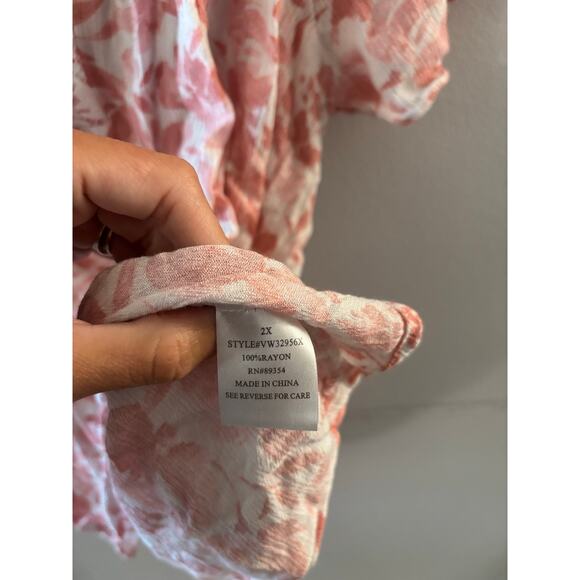 Adrienne Vittadini Womens Floral Blouse Size 2X Pink Cottagecore Boho Peasant - Picture 4 of 7